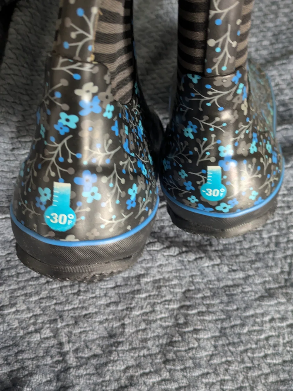 Bogs Kids Black and Blue Floral Waterproof Rain Boots